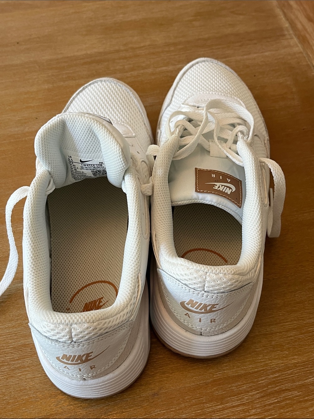 Nike White Mesh Sneakers with Tan Logo Patch - Picture 3 of 6